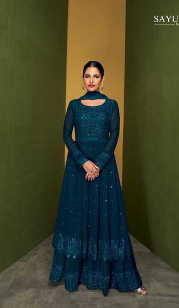 Divine Blue Color Real Georgette Designer Party Wear Palazzo Salwar Suit -3889150333
