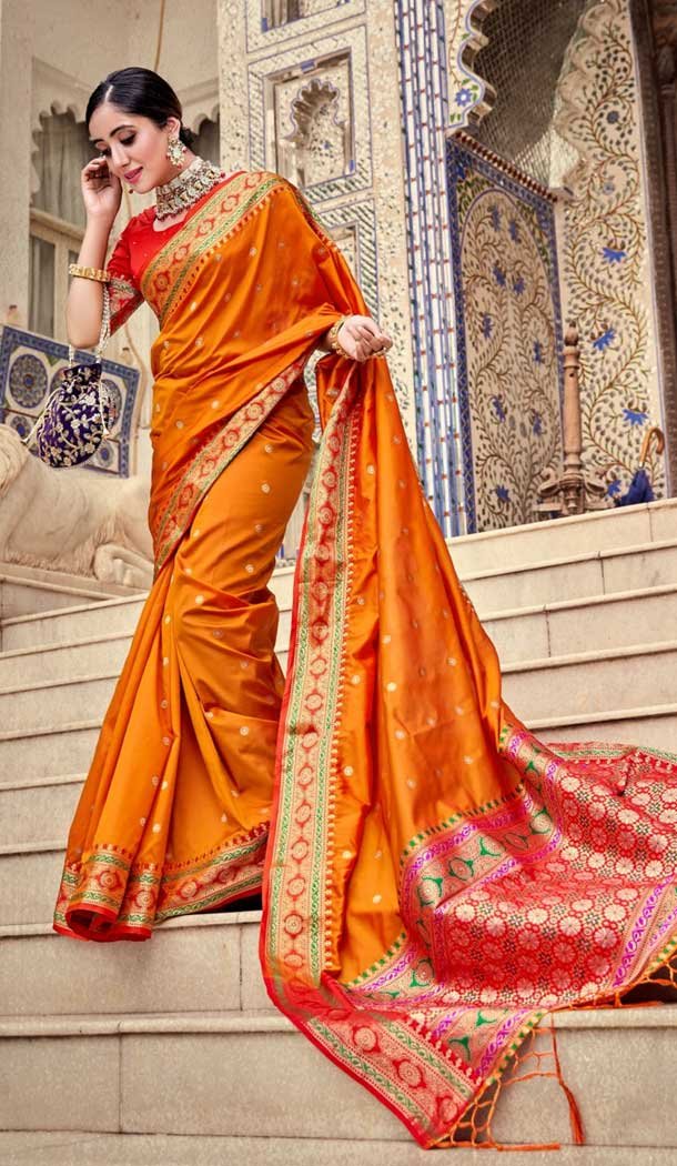 Mustard Yellow Color Soft Silk Traditional Diwali Festive Wear Saree Blouse -3901150413