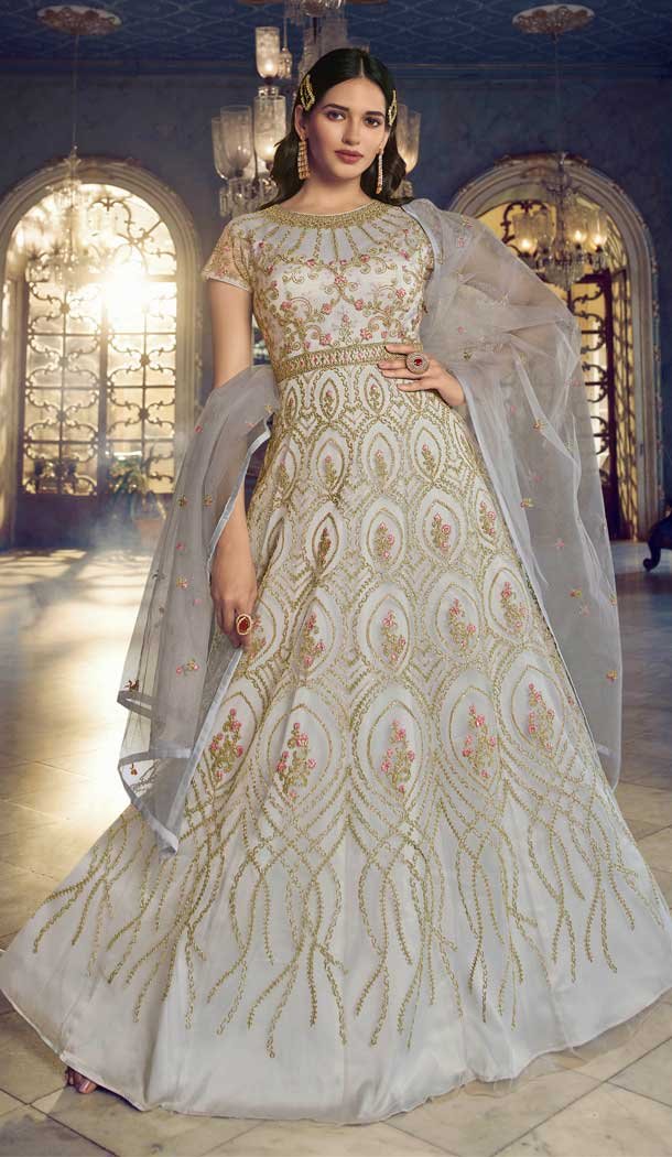 Lite Green Color Butterfly Net Embroidery Work Pakistani Anarkali Salwar Kameez -4402154250