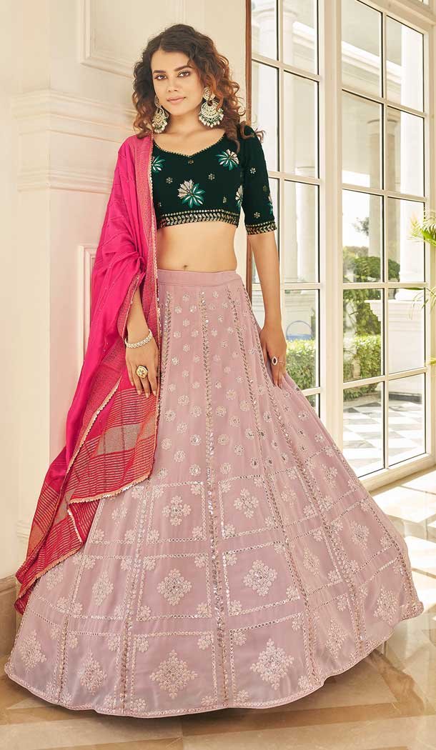 Thread Embroidery Work Georgette Women Lehenga Choli in Dusty Pink -4422154434
