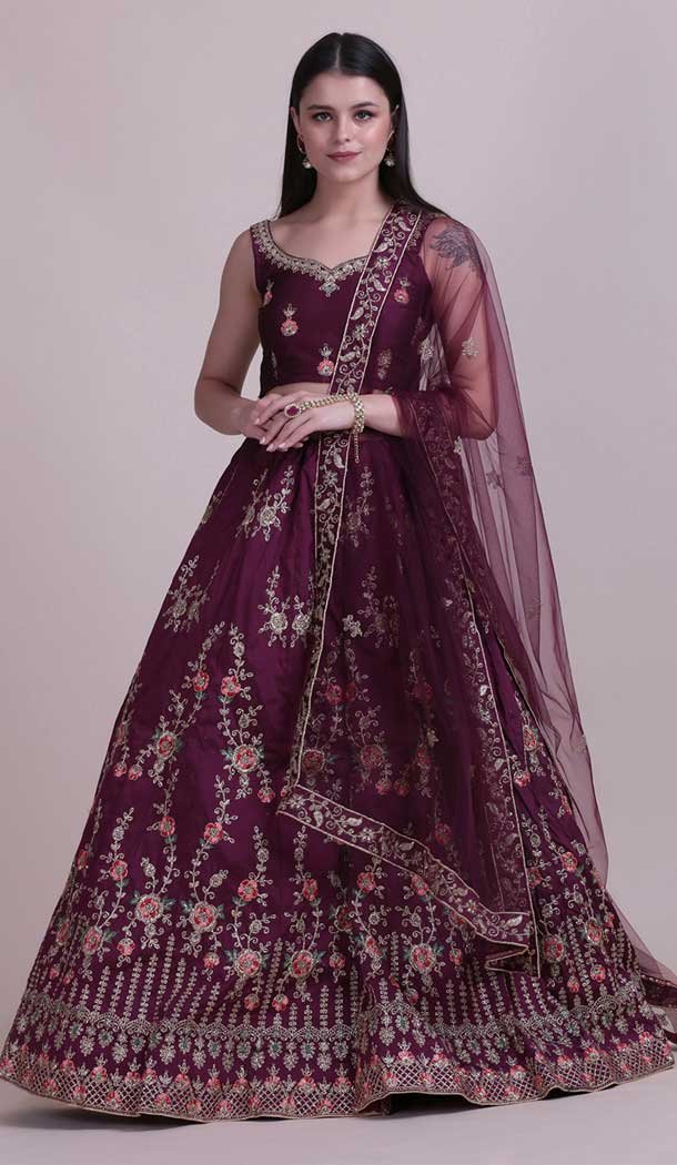 Magenta Color Taffeta Silk Fancy Evening Wear Lehenga Choli - 4449154612