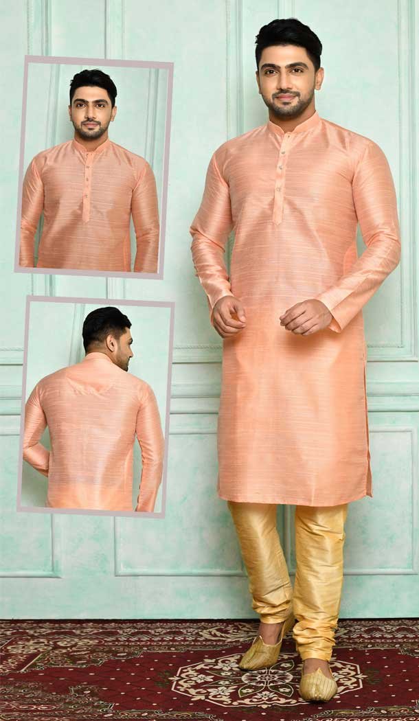 Light Pink Color Art silk Designer Festival Wear Men's Plus Size Kurta Pajama -4455154690