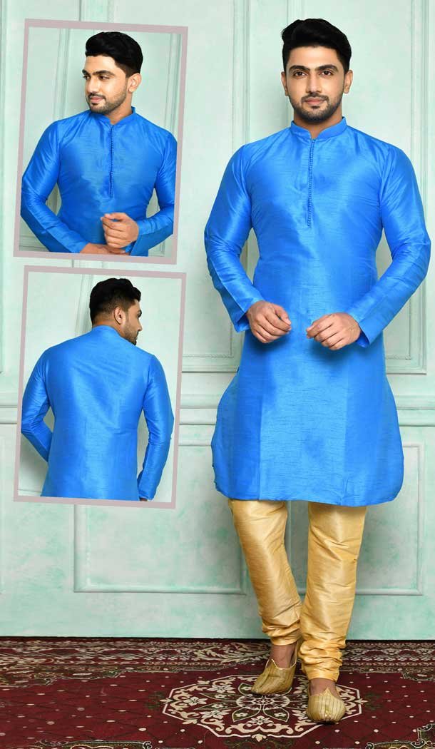 Light Blue Color Art Silk Designer Wear Men's Plus Size Kurta Pajama -4455154695
