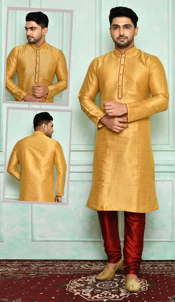 Beige Color Art Silk Designer Wear Men's Plus Size Kurta Pajama -4455154708