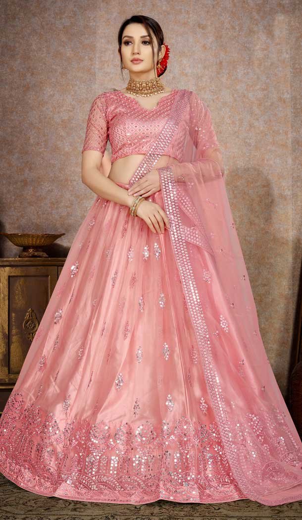 Pink Color Butterfly Net Embroidery Work Designer Party Wear Lehenga Choli -4465154816