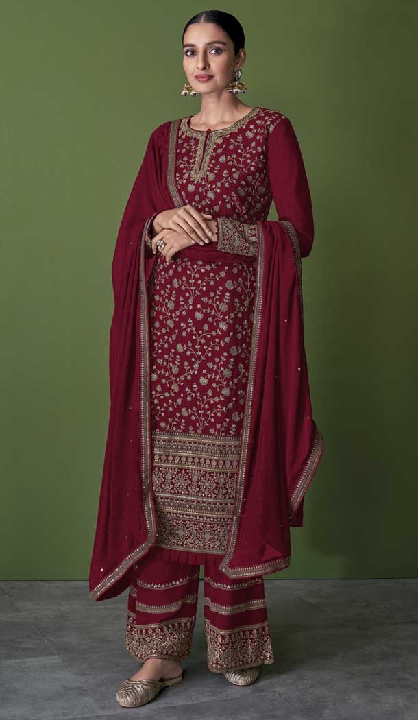 Pink Color Embroidery Work Georgette Pakistani Style Palazzo Salwar Kameez -4475154860
