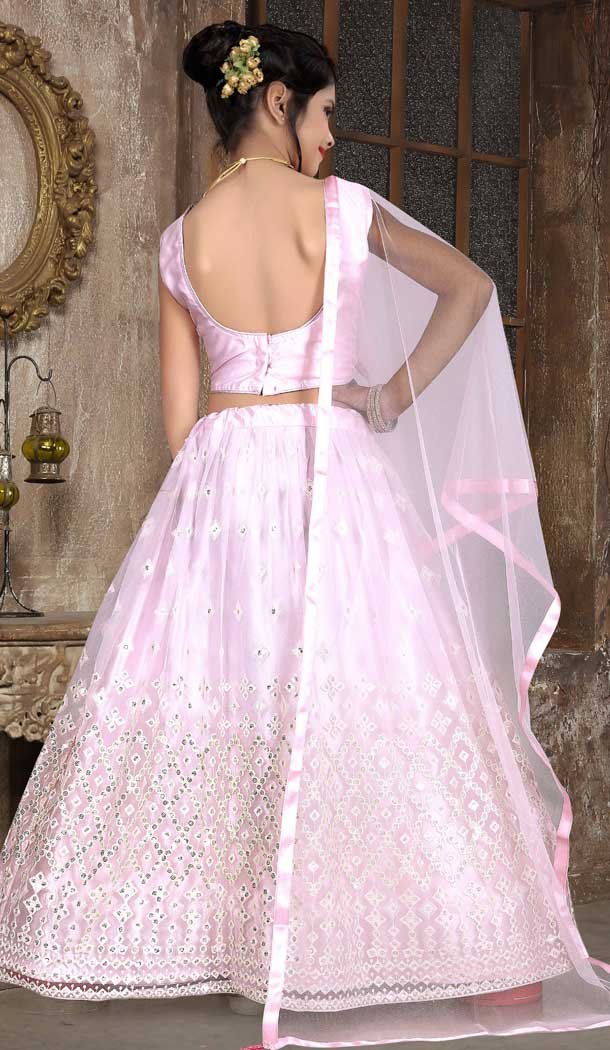 Light Pink Color Net Sequence Thread Work Party Wear Kids Girl Lehenga Choli -4469154834