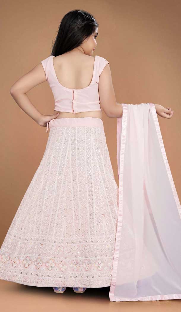 Light Pink Heavy Fox Georgette Kids Girls Party Wear Lehenga Choli -4470154837