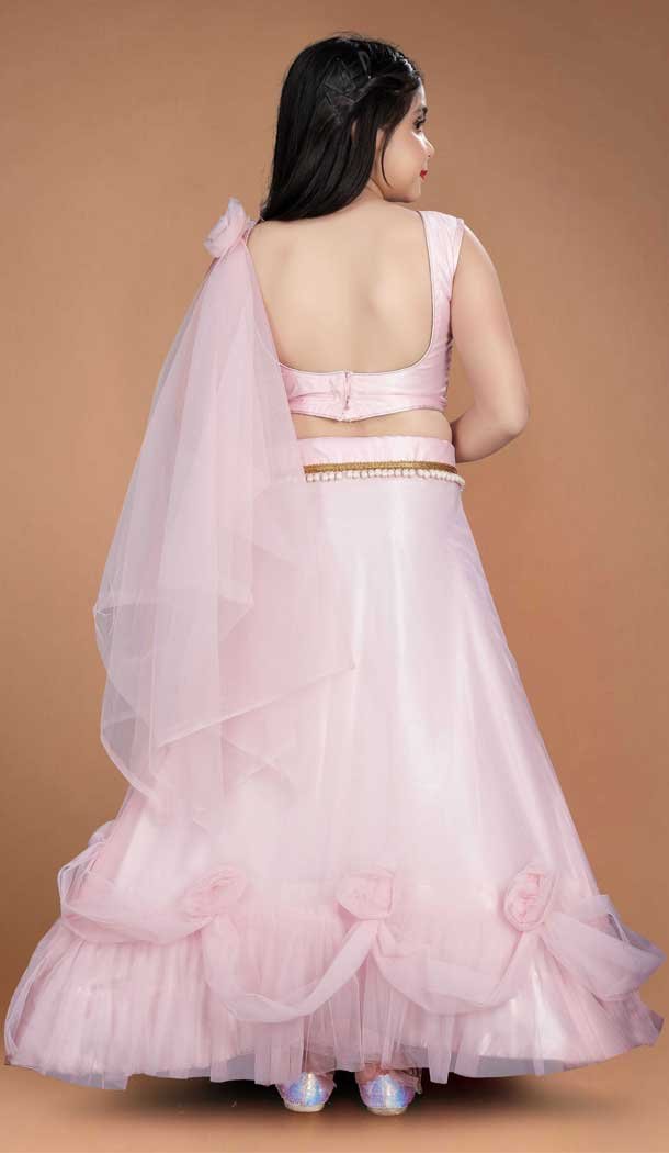 Pink Color Heavy Net Handwork With Kids Girls Party Wear Lehenga Choli -4471154841
