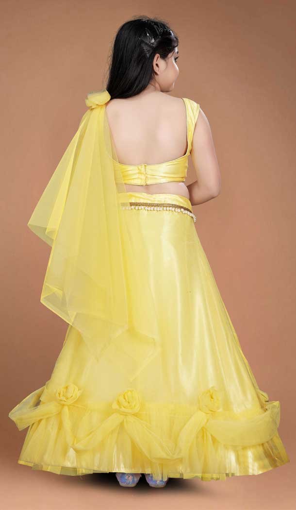 Yellow Color Heavy Net Handwork With Kids Girls Party Wear Lehenga Choli -4471154843