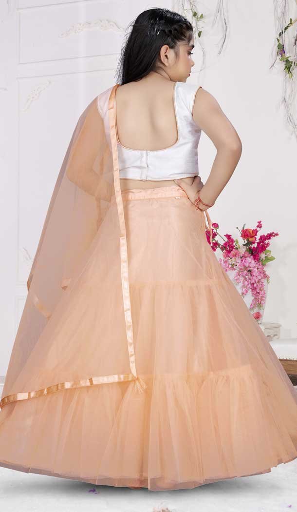 Peach Color Embroidered Net Kids Girls Lehenga Choli -4472154844 