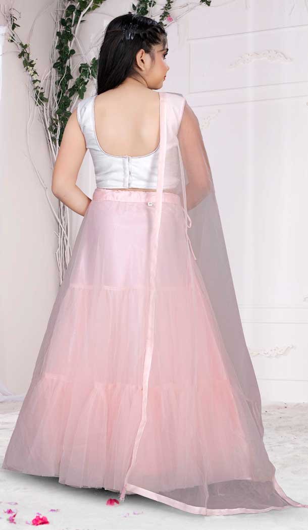 Light Pink Color Embroidered Net Kids Girls Lehenga Choli -4472154846