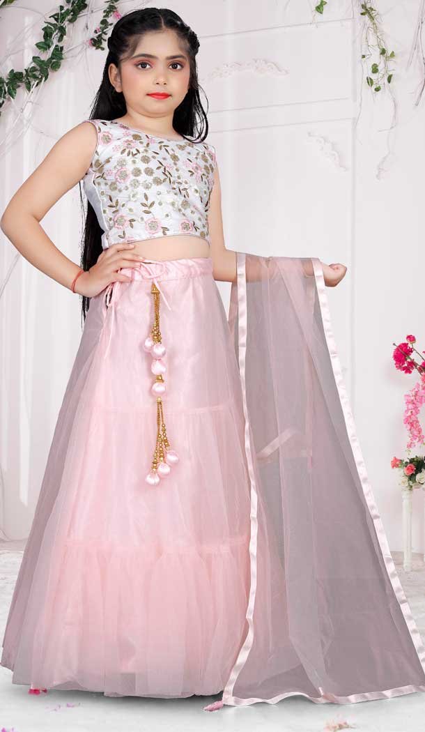 Light Pink Color Embroidered Net Kids Girls Lehenga Choli -4472154846