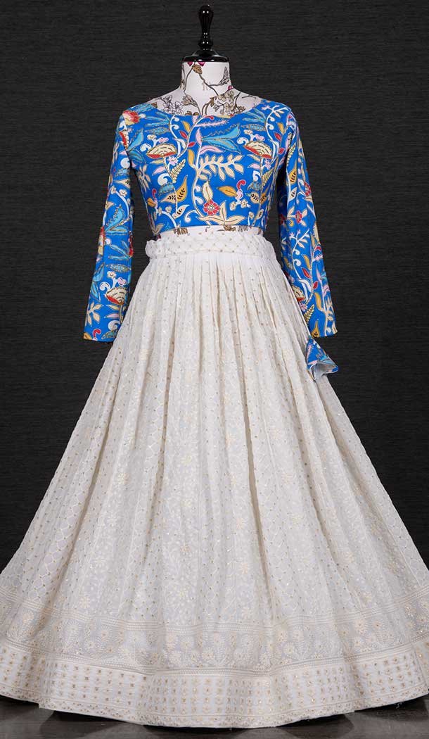 White Color Georgette Embroidery Work Readymade Women Lehenga Choli -4504155030