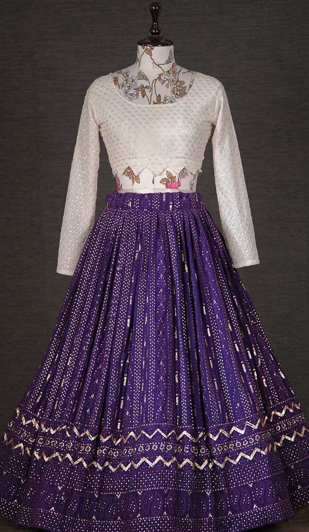 Dark Purple Color Georgette Sequence & Thread Work Readymade Women Lehenga Choli -4504155045