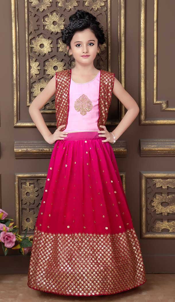 Gorgeous Pink Color Georgette Embroidery Work Designer Girls Wear Lehenga Choli -4477154870