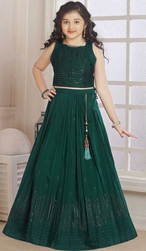 Green Pure Georgette Sequence Thread Work Party Wear Lehenga Choli -4478154875