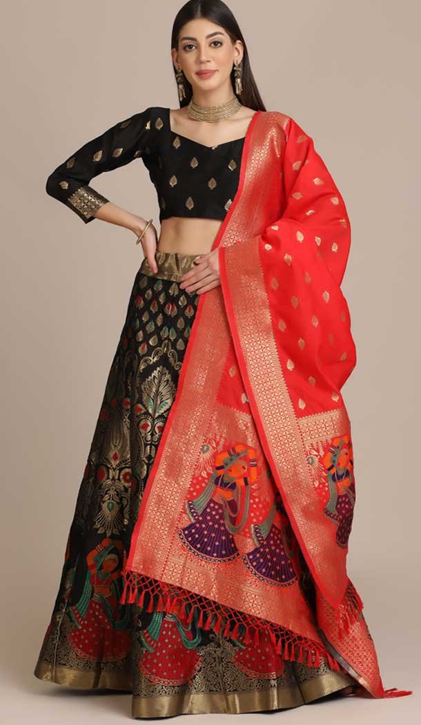 Beautiful Black Color Jacquard Zari Work Traditional Party Wear Lehenga Choli - 451715535