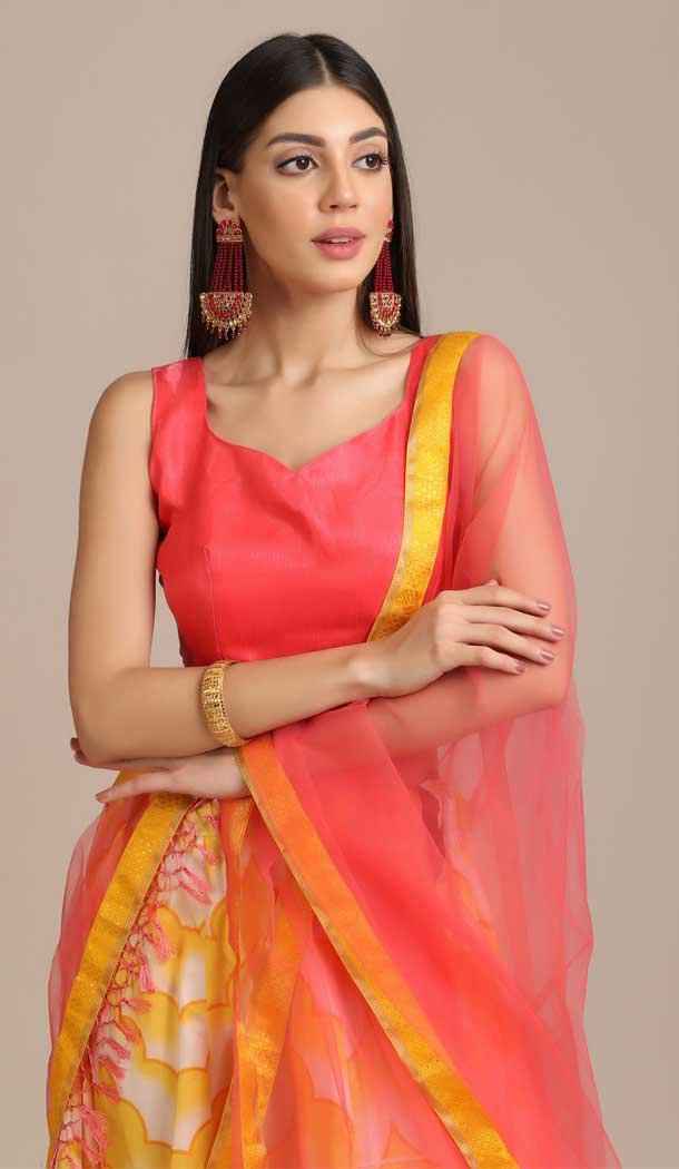 Rust Color Satin Silk Printed Traditional Party Wear Lehenga Choli - 4517155143