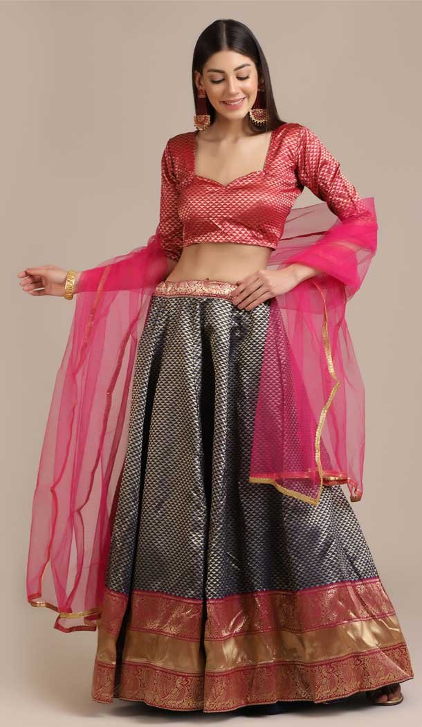Beautiful Blue Color Jacquard Gold Woven Work Traditional Party Wear Lehenga Choli - 4517155152