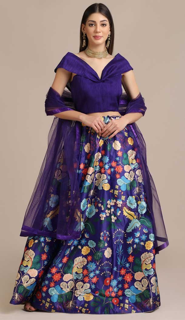 Purple Color Gotta Zari Work Floral Print Traditional Party Wear Lehenga Choli - 4517155158