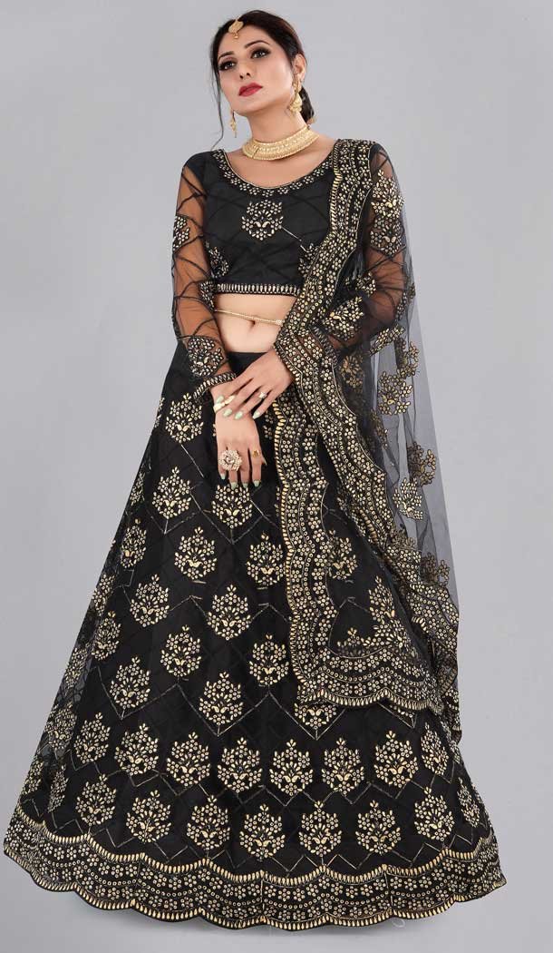 Black Color Embroidery Work Net Party Wear Women Lehenga Choli -4519155174