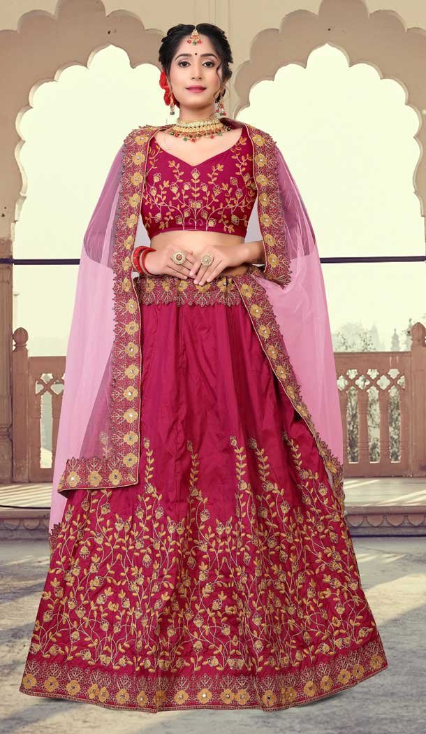 Pink Color Embroidery Work Taffeta Silk Traditional Wear Plus Size Lehenga Choli -4520155190