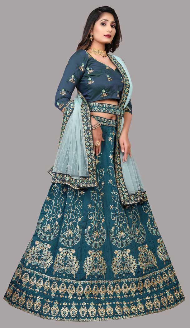 Rust Color Embroidery Work Taffeta Silk Traditional Wear Plus Size Lehenga Choli -4520155192