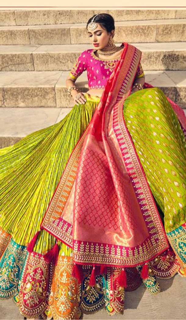 Light Green Color Embroidery Work Banarasi Silk Wedding Wear Lehenga Choli -4531155261