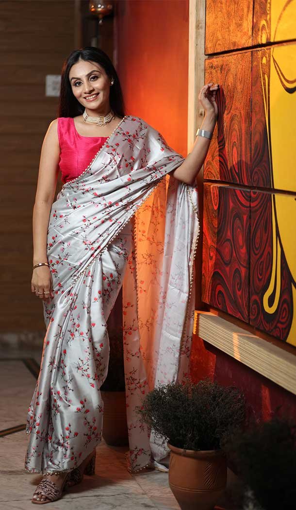 Rani Color Printed Japan Satin Casual Office Wear Saree Blouse -4557155487