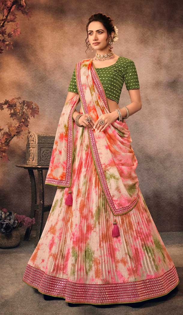 Green Color Embroidery Work Chinon Party Wear Plus Size Lehenga Choli -4565155527