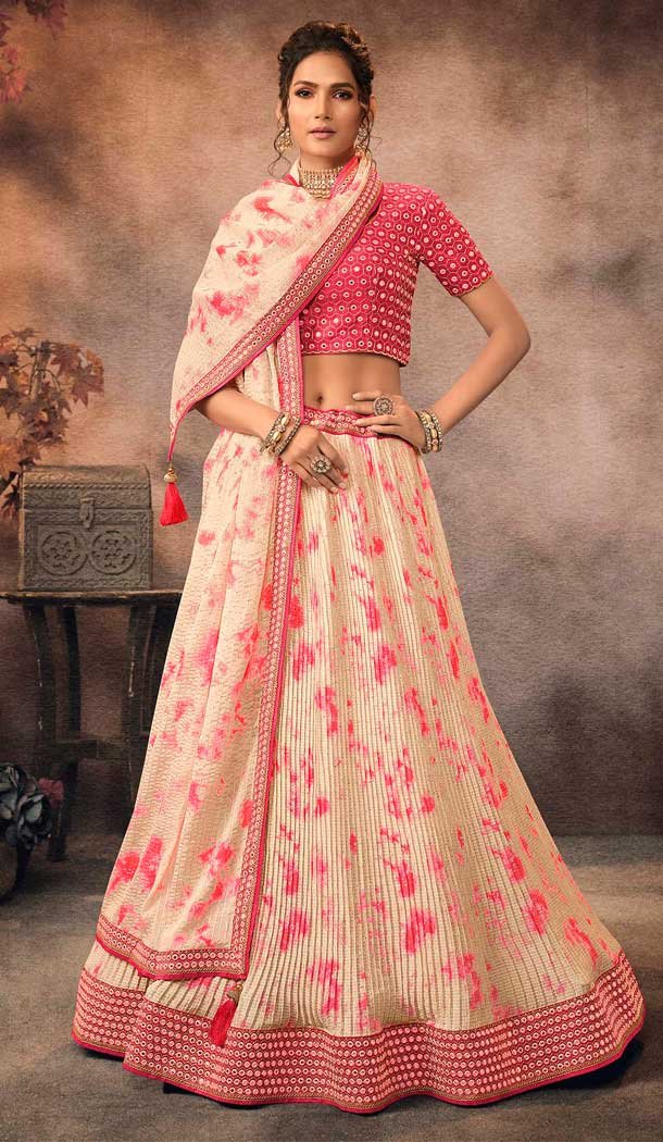 Beige Color Embroidery Work Chinon Party Wear Plus Size Lehenga Choli -4565155533