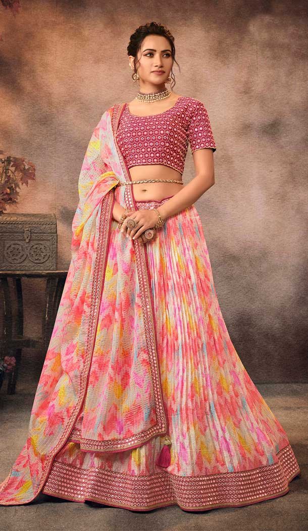 Baby Pink Color Embroidery Work Chinon Party Wear Plus Size Lehenga Choli -4565155535