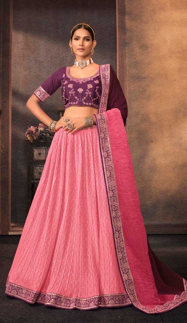 Beautiful Purple Color Embroidery Work Chinon Festive Party Wear Lehenga Choli -4566155542