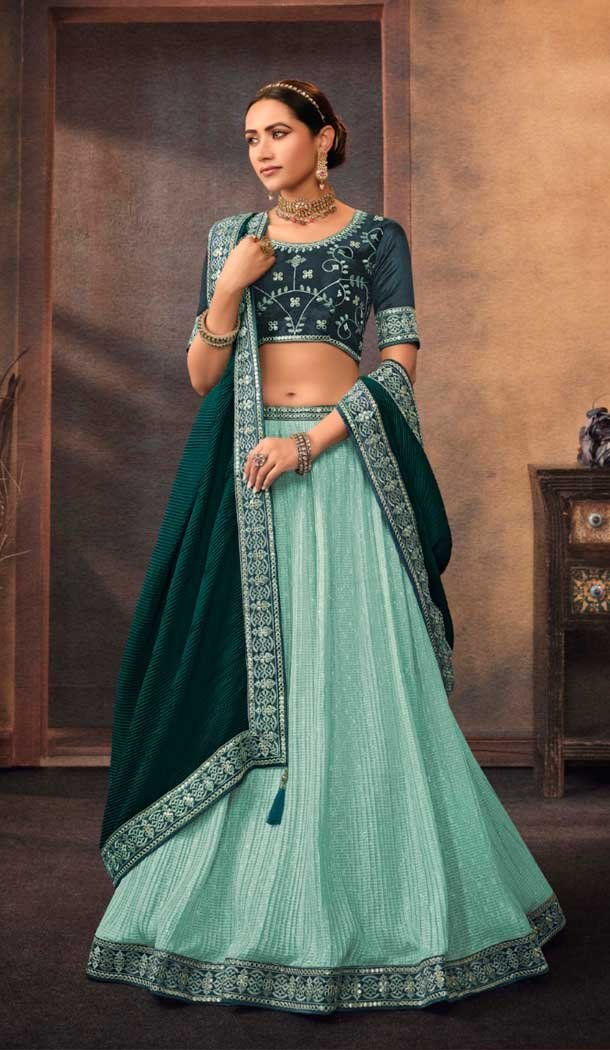 Blue Color Embroidery Work Chinon Festive Party Wear Lehenga Choli -4566155544