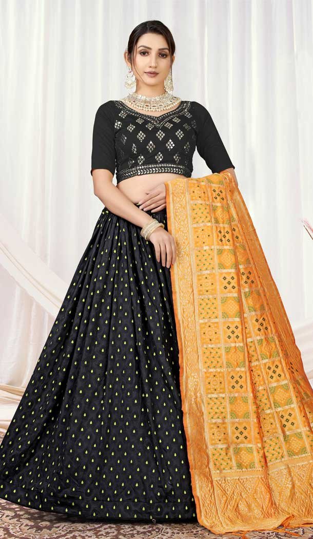 Black Color Viscose Jacquard Traditional Party Wear Lehenga Choli -4590155753