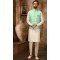 Weaving Work Jacquard Firozi Cream Men's Function Wear Kurta Pajama With Jacket -4607155946