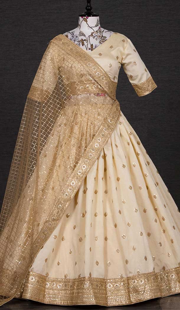 Cream Color Mono Banglory Designer Party Wear Leheenga Choli -4609155992
