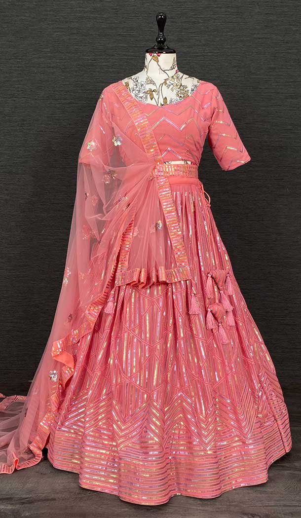 Pink Georgette Thread Embroidery Work Party Wear Plus Size Lehenga Choli -4611156012