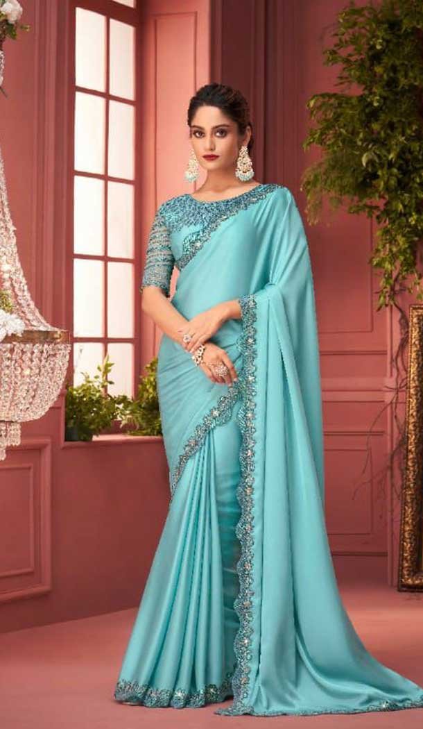 Sky blue saree party wear cheap