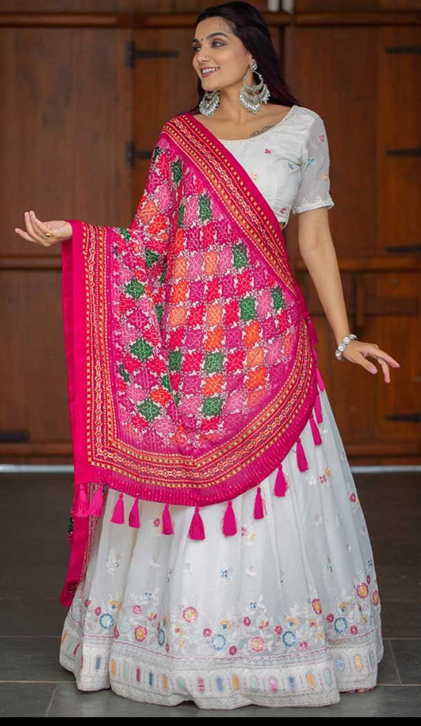 Function Wear Georgette Embroidery Work Lehenga Choli In White Color -4648156343