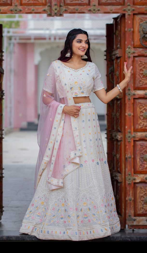 White Color Georgette Embroidery Work Function Wear Lehenga Choli -4648156346