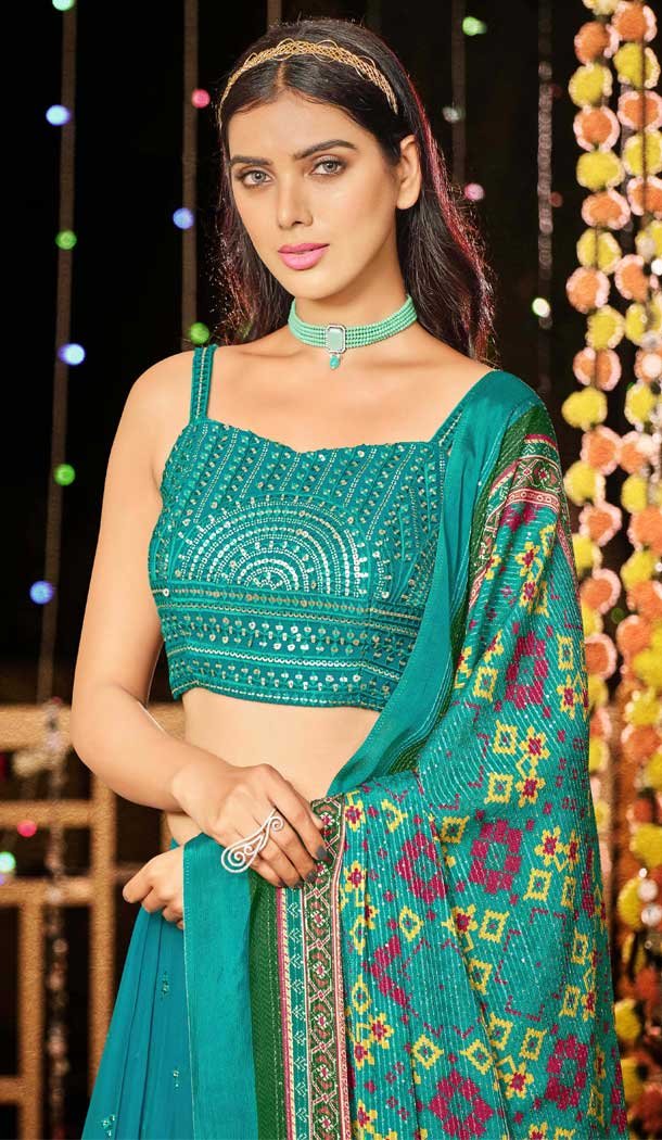 Party Wear Sky Color Viscose Georgette Sequence Work Lehenga Choli -4661156476