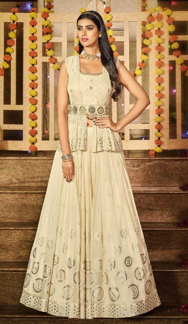 Party Wear Off White Color Viscose Georgette Sequence Work Lehenga Choli -4661156478