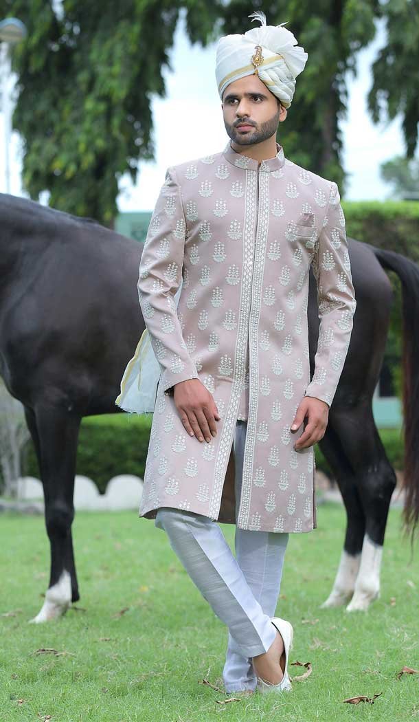 Light Purple Color Soft Art Silk Embroidery Work Wedding Wear Men's Sherwani -4667156511