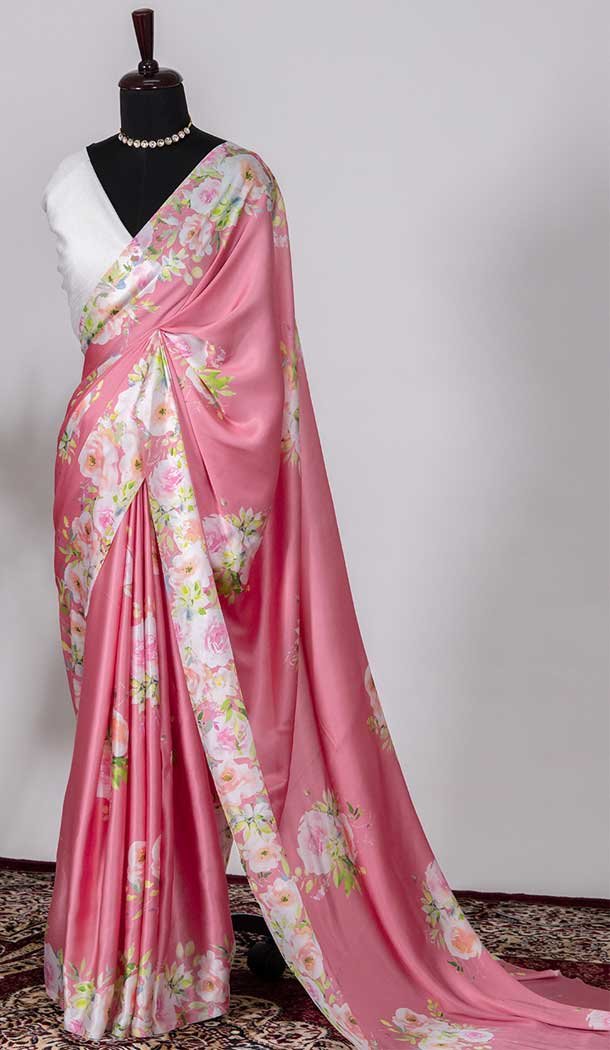 Pink Color Japan Satin Silk Printed Work Casual Party Wear Saree -4685156689