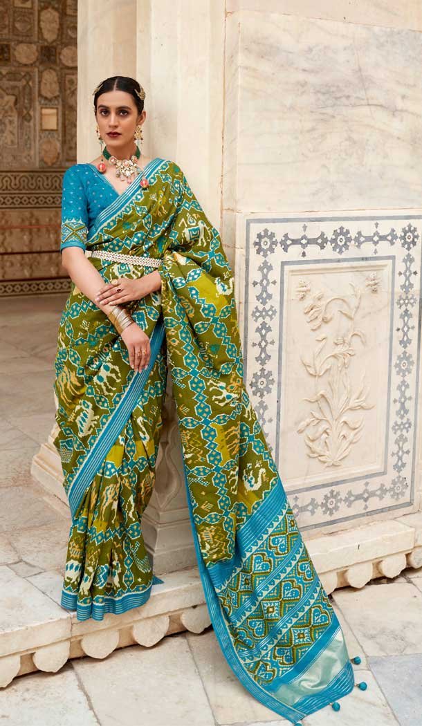 Multi Color Patola Silk Print Work Traditional Casual Wear Saree Blouse -4595155800