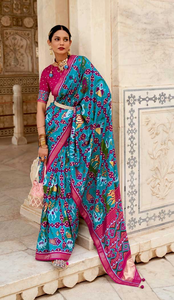 Magenta Color Patola Silk Print Work Traditional Casual Wear Saree Blouse -4595155802