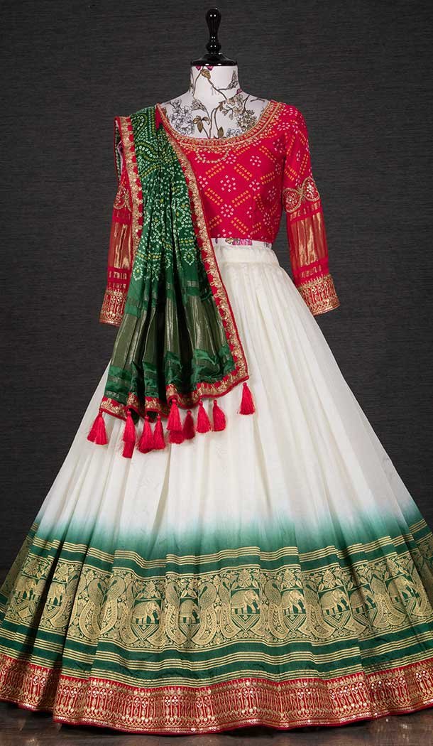 Designer Function Wear White Color Nylon Silk Zari Weaving Work Lehenga Choli -4704156858
