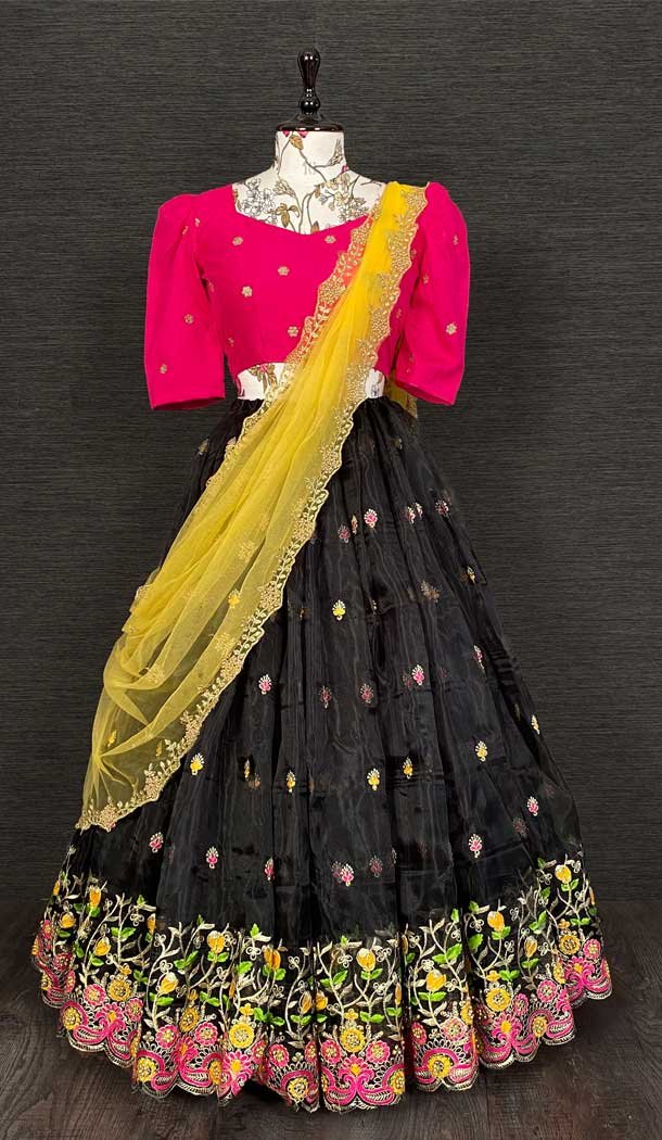 Black Color Organza Embroidery Cut And Stone Work Party Function Wear Lehenga Choli -4705156874